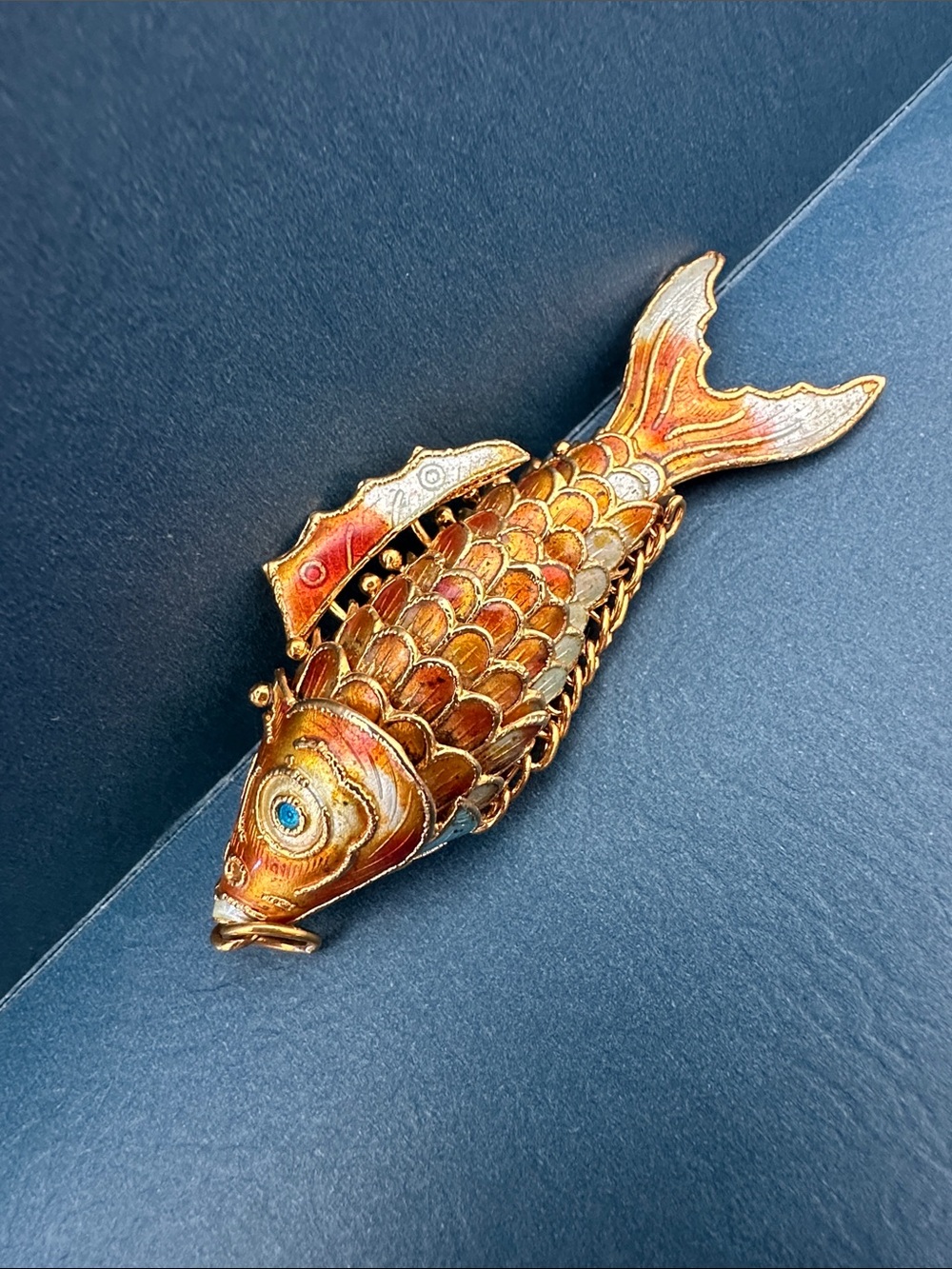 NEW listing 🌺 Vintage LARGE Orange Enamel Fish Pendant
